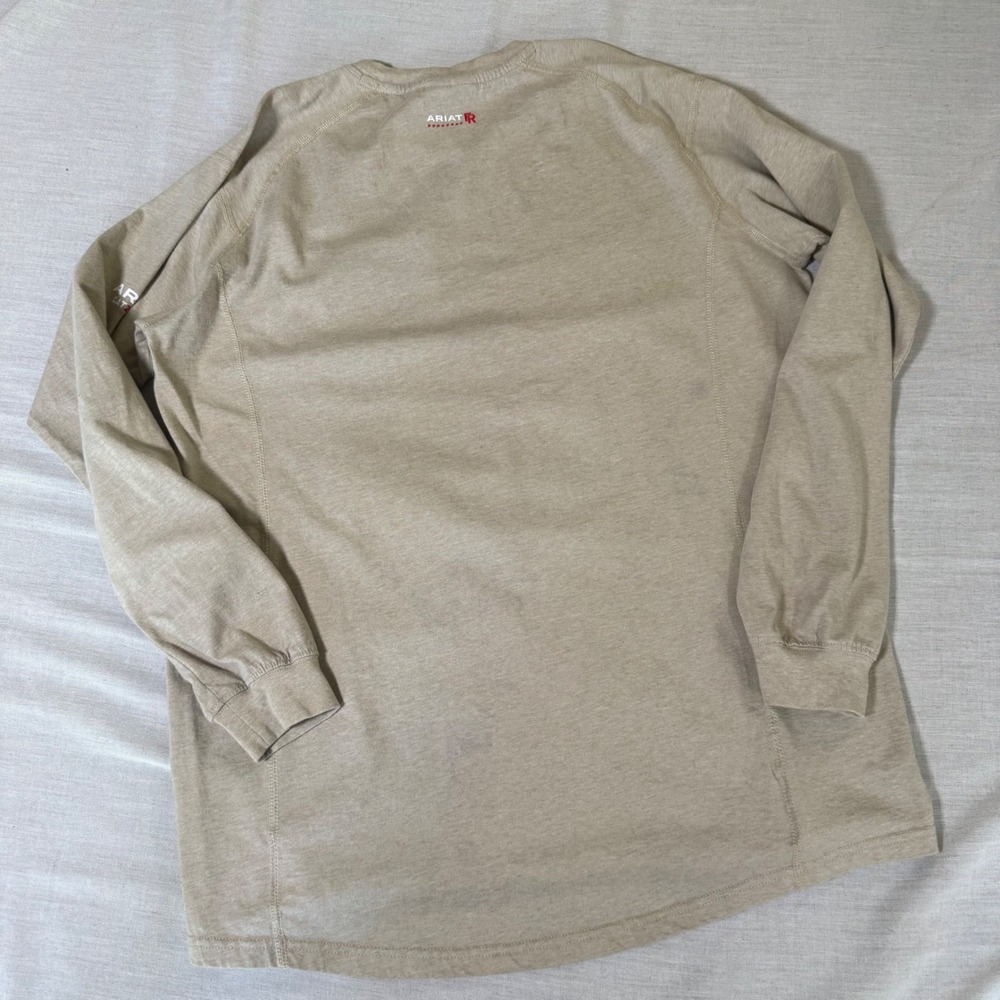 Ariat FR Mens Large Khaki Flame Resistant Long Sleeve Pocket T-Shirt CAT 2 PPE - Picture 8 of 14